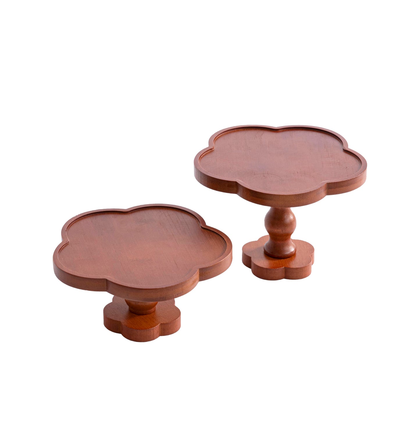 Candle Holders for Candlesticks – Boho Set of 2 Five-Petal Flower-Shaped Bamboo & Wood Candlesticks, Spacious Top Tray Fits Large Pillar Candles & Holds Decor, Rustic Table Centerpiece