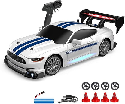 1:24 Scale RC Drift Car 30KM/H 4WD 2.4GHz Remote Control Cars with LED Light Racing and 4 Drifting Wheels High Speed RC Racing Cars Perfect Toy Gift for Teen Adults