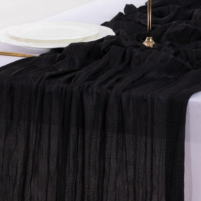 Socomi 3pcs Black Summer Cheesecloth Table Runner Boho Rustic Gauze 120 inch 10FT Cheese Cloth Sheer Runner for Wedding Party Baby Shower Birthday Home Decor Holiday Decorations