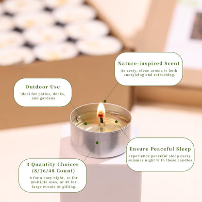 8 Pcs 6H Citronella Tealight Candles Indoor Outdoor, Decorative Scented Tealight Candles with 100% Palm Wax Base & Dried Lemongrass, Smokelss for Patio, Home, Outside Use