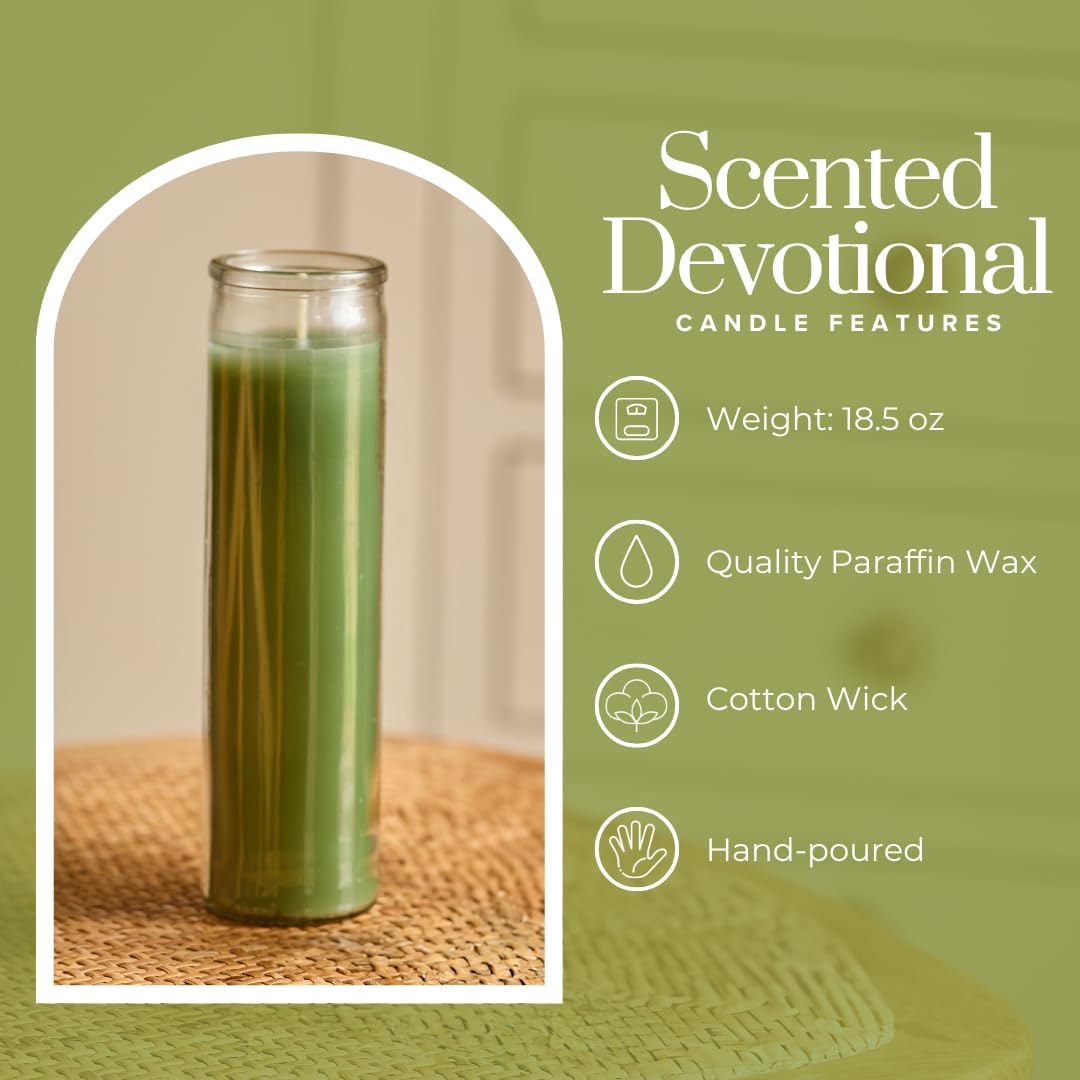 Simply Soson 2x8 inch Green Devotional Scented Candles in Glass Jar - Sage - 1 Piece - 90 Hours – Prayer Candle - Tall Pillar Candles for Religious, Memorials, Party Decor