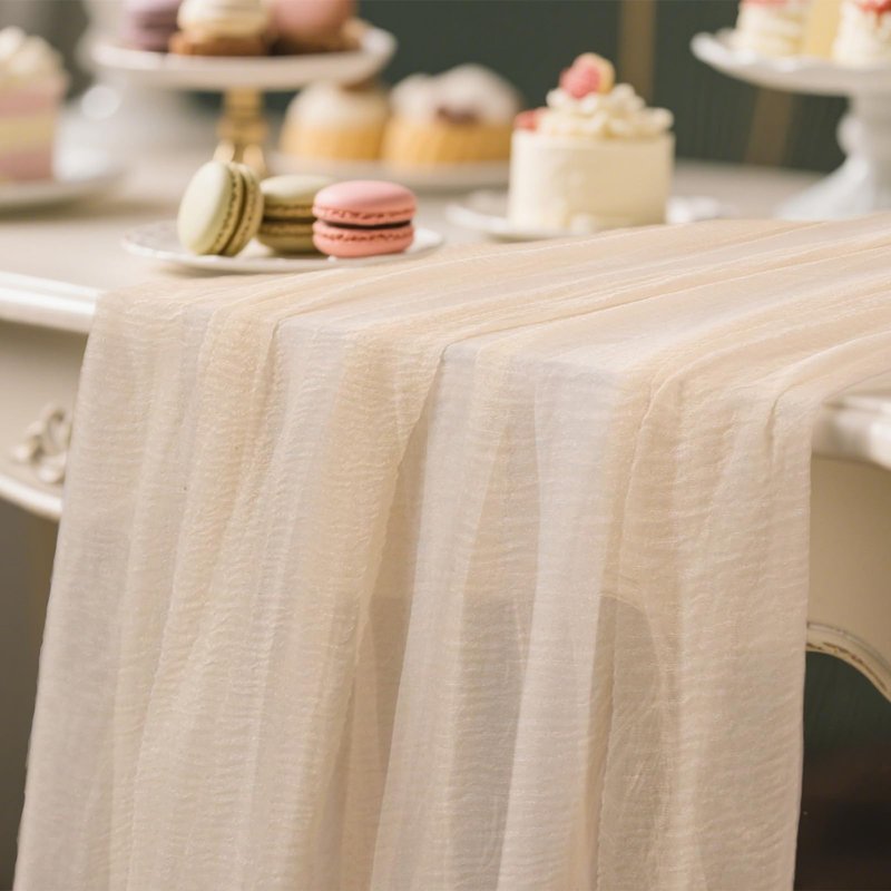 10ft Cheesecloth Table Runner, 1 Pack 120-Inch Boho Bubble Gauze Table Runner, Ivory Rustic Sheer Fabric for Wedding, Bridal Baby Shower, Spring Party Table Decor