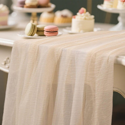 10ft Cheesecloth Table Runner, 1 Pack 120-Inch Boho Bubble Gauze Table Runner, Ivory Rustic Sheer Fabric for Wedding, Bridal Baby Shower, Spring Party Table Decor