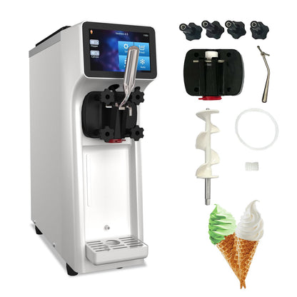XPW Commercial Ice Cream Machine - 1000W 110V Single Flavor Soft Serve Ice Cream Maker Machine 2.7 to 4 Gal/H Touch LCD display & Auto Clean Soft Serve Maker Perfect for Bars Restaurants - White