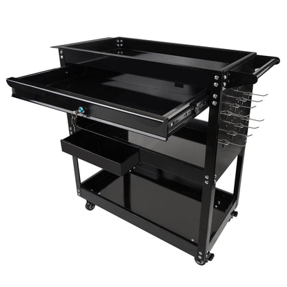 BHB 3 Tier Rolling Tool Cart Box On Wheels with Lockable Drawer, Heavy Duty Capability Tool Cart for Mechanics, Large Storage Organizer Utility Cart, for Garage Warehouse Repair Shop, 350 Lbs Load