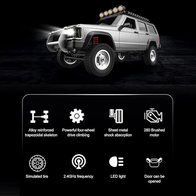 Goolsky RC Rock Crawler 1:12 Scale Remote Control Car 4WD Off Road RC Truck 2.4Ghz All Terrains Climbing Vehicle RC Car with LED Lights for Adults Include 2 Batteries (Silver)