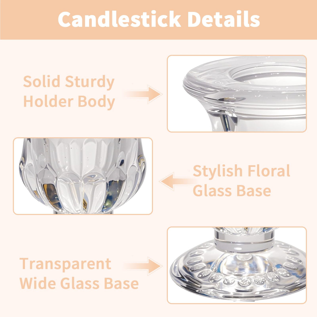 CHILL RECIPE Hurricane Glass Candle Holders-Set of 6 Tall Taper Candle Holder with 14” Tall Clear Cylinder Covers for Wedding Table Centerpiece Home Decor (Floral Base+Clear Chimney)