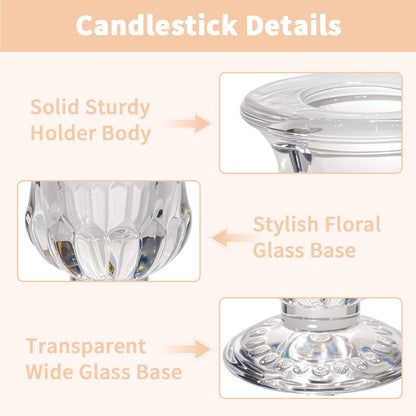 CHILL RECIPE Hurricane Glass Candle Holders-Set of 6 Tall Taper Candle Holder with 12” Tall Clear Cylinder Covers for Wedding Table Centerpiece Home Decor (Floral Base+Clear Chimney)