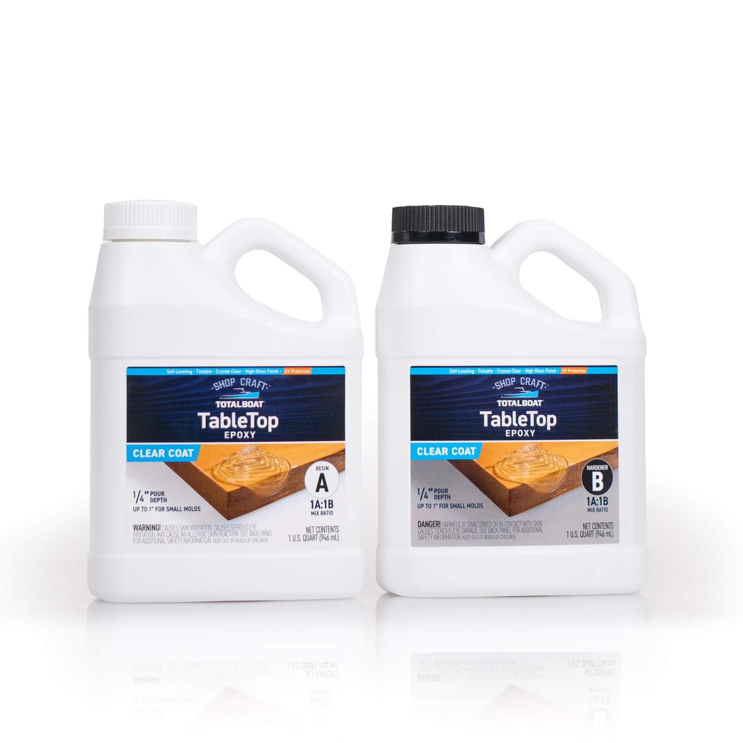 TotalBoat Table Top Epoxy Resin Kit - 2 Quart Kit Size Crystal Clear Formula with High-Gloss Finish & UV-Resistance - Easy 1:1 Ratio for Bar and Counter Coating, Woodworking, and Resin Art Casting