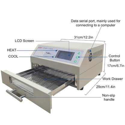 T962 Reflow Oven 110V, 800W Soldering Reflow Station, Infrared Preheat Soldering Station Temperature Range: 0 ° -280 ° C, Suitable for Electronic Digital and PCB Board Soldering