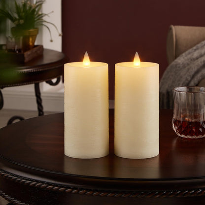 CozierGlow Flameless Pillar Candles Flickering with Remote Timer, Battery Operated LED Candles Up to 400 Hours, 3D Moving Flame Real Wax Candles. (Ivory Water Ripples-2 Pack)