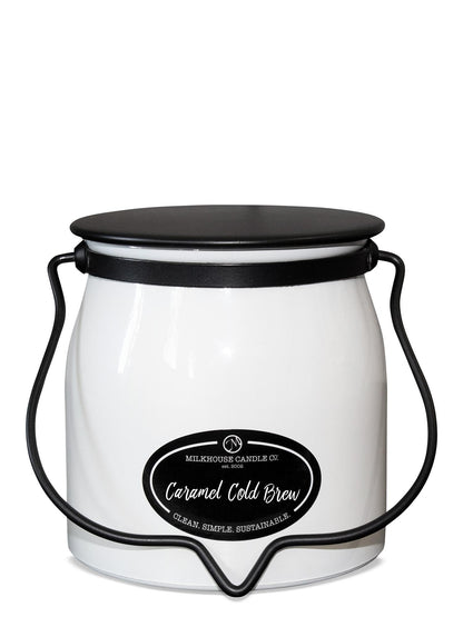Milkhouse Candle Company Caramel Cold Brew Soy Candle - Cold Brew Coffee | Milk Chocolate | Caramel & Vanilla Scented - 16 oz Butter Jar with Lid, 65+ Hour Burn Time, Made in the USA