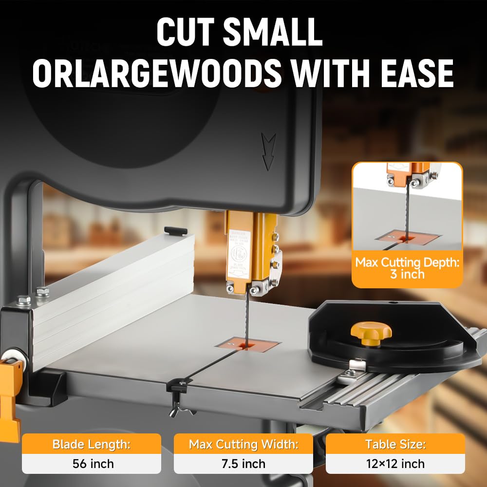 HOTECHE 7-1/2-Inch Band Saw, 3-Amp, Max Cutting Depth 3.2-Inch Width 7.5-Inch,Tilting Range 0-45° for Precision Woodworking and Metal Cutting