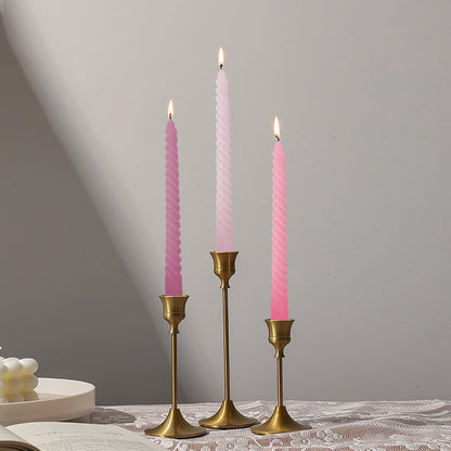 Topsics Taper Candles, Spiral Twisted Taper Candles Set of 4, Unscented Taper Candlesticks 10 inch Tall, Home Decor Kitchen Decor Wedding Decorations (Pink Series)