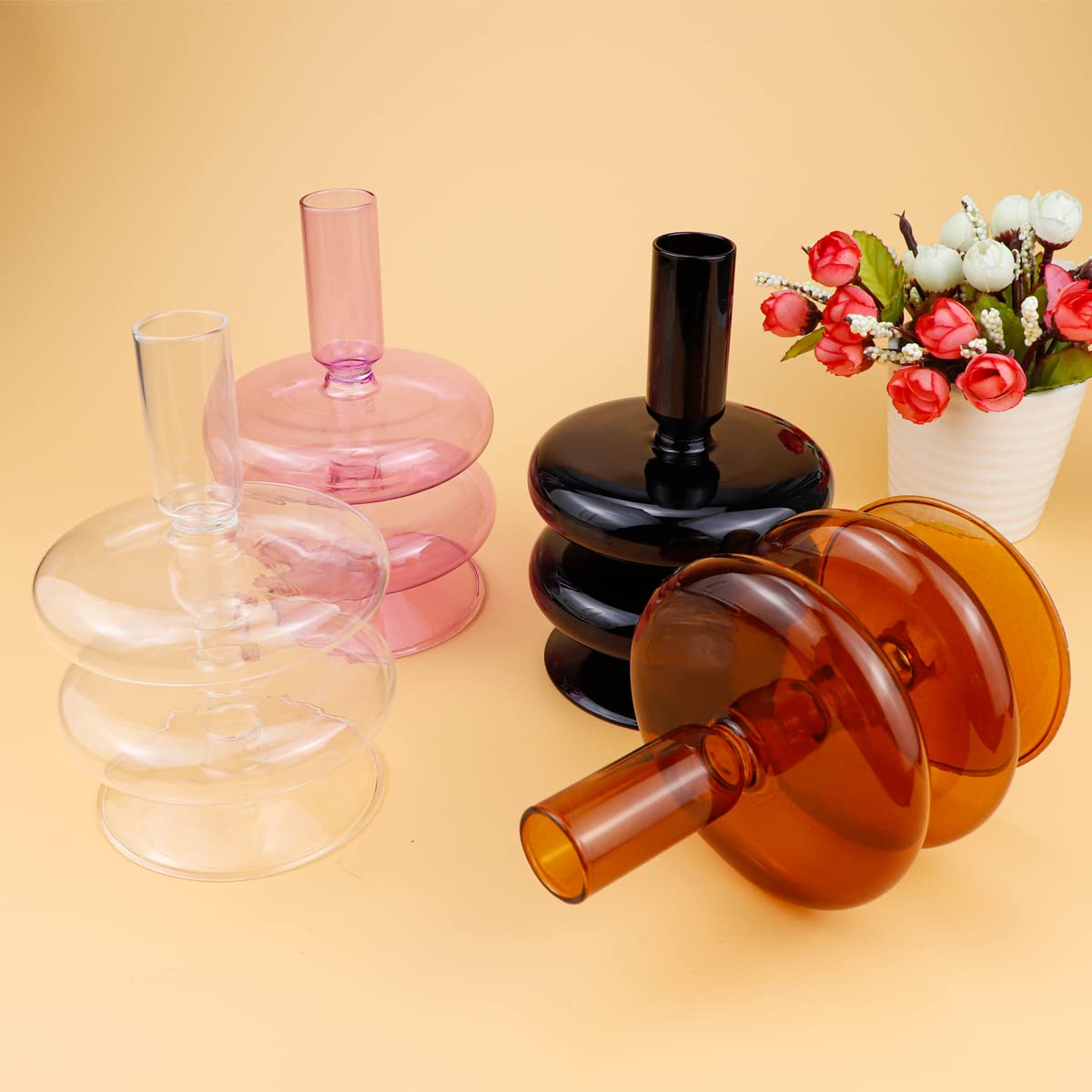 LNQ LUNIQI Glass Candle Holder for Taper Candles,Clear Decorative Candle Sticks Holders for Wedding Valentines Day Birthday Party Centerpiece (Black)