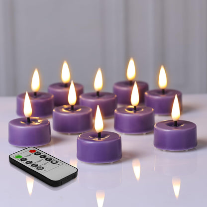 Eywamage Purple Flameless Wax Tealights with Remote Batteries, Flickering LED Tea Votive Candles Set of 10