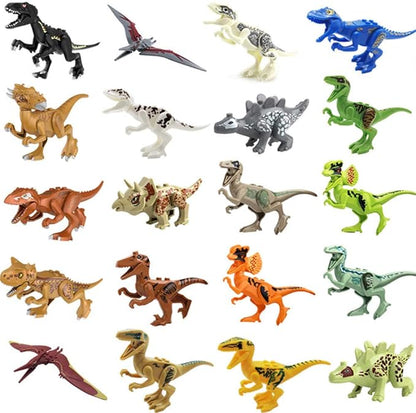 Toysvill Compatible Dinosaurs Mini Figures for Jurassic World Building Blocks Toys (Set of 20 Pieces) with Moving Parts. T Rex Dragon Sword Pterodactyl Tyrannical Dragon Stygimoloch et al.