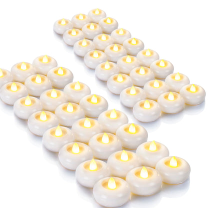 Homemory 48Pack 2” Flameless Led Floating Candles, 200 Hour Plastic Battery Operated Flickering Waterproof Tealights for Cylinder Vases, Centerpieces at Wedding, Party, Pool, Holiday (White Base)