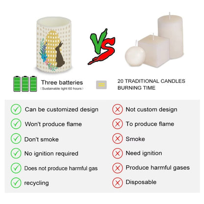 Cozeyat Cartoon Rabbit Pattern Flickering LED Candles for Indoor Outdoor,4 Packs Flameless Real Wax Pillar LED Tea Lights with Remote Controled Electric Tealights