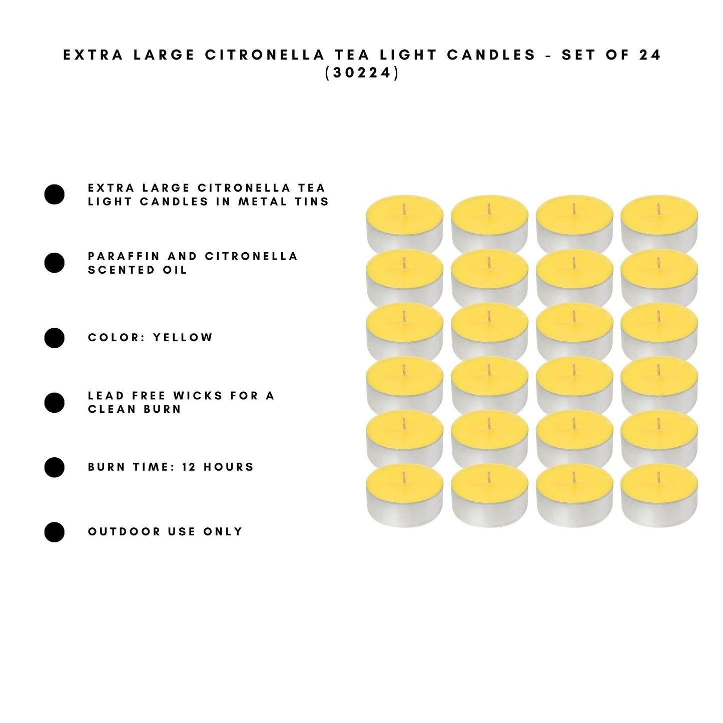 LumaBase Extra Large Citronella Tea Light Candles - Set of 24