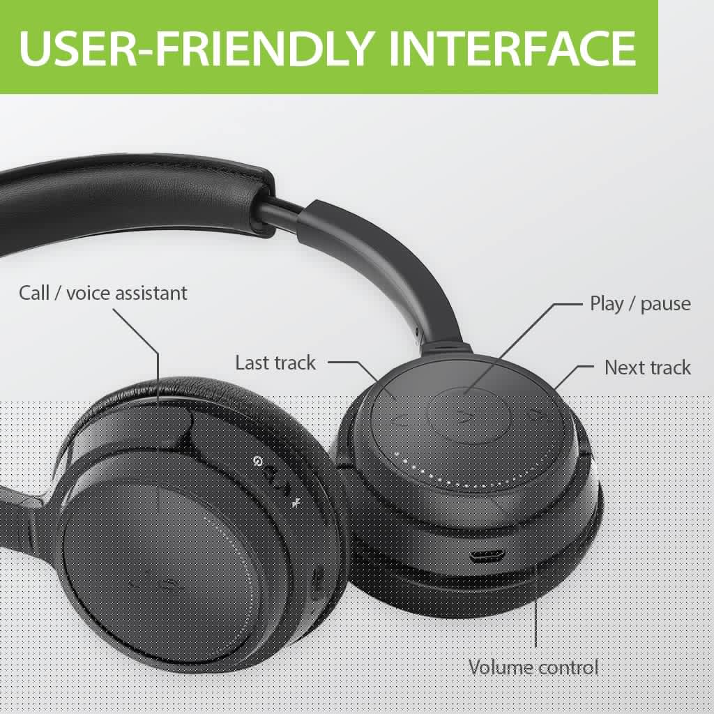 Avantree AH6B - Bluetooth On Ear Headphones with Detachable Mic for Work in Office or at Home, Premium Sound, 22 Hrs Playtime, Soft Padding, Lightweight, Wireless & Wired for Phone PC Laptop, Black