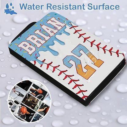 Personalized Ice Cream Drip Baseball Card Binder with Name &amp Number – Zipper Trading Card Album with Handle – Collector Case for Players &amp Fans (Ice Cream Drip Art #1)