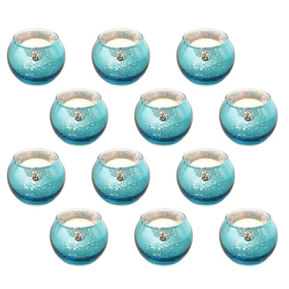 ARTIBETTER 12pcs Glass Candleholders with Blue Speckles Hollow Votive Candle Cups Decorative Glass Candle Holders for Indoor and Hospitality Table Decor