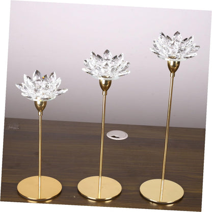 YARNOW Simple Decorative Crystal Lotus Candlestick Holder Small Metal Wedding Candle Stand for Candlelight Dinner Home Décor