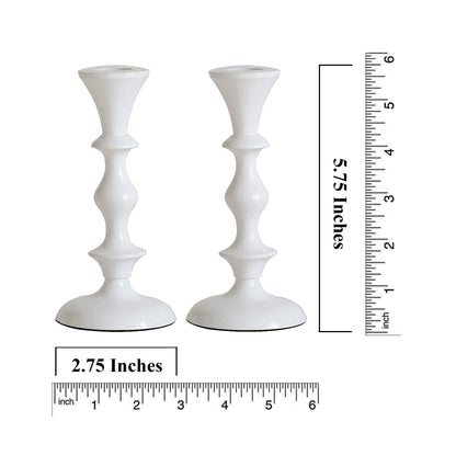 Rely+ White Metal Taper Candle Holders Set of 2 – 5.75" Decorative Candlestick Holders for Table Centerpiece, Home Décor, Dining Table, Wedding & Party Decorations
