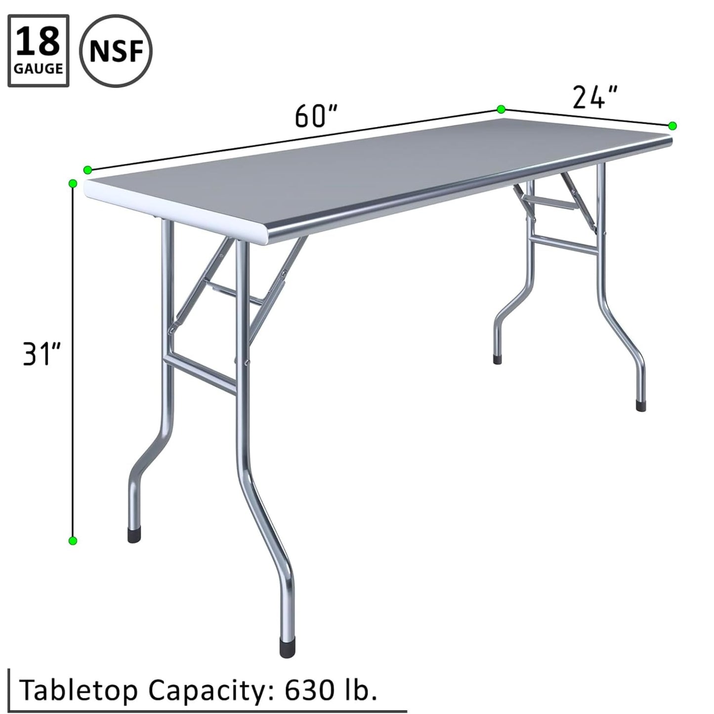 Express KitchQuip Premium Quality Stainless Steel Open Base Folding Utility Table - Folding Work Table for Commercial Kitchen, Restaurant, Hotel and Garage - NSF (24" x 60" Without Undershelf)