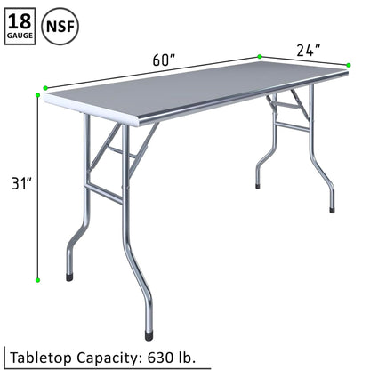 Express KitchQuip Premium Quality Stainless Steel Open Base Folding Utility Table - Folding Work Table for Commercial Kitchen, Restaurant, Hotel and Garage - NSF (24" x 60" Without Undershelf)