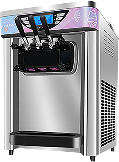 1800W Commercial Ice Cream Machine 2+1 Flavors, 5.8-7.9 Gal/Hr Soft Serve Ice Cream Maker with Auto Clean Function, LED Display, Easy Operation High Productivity for Restaurant Home Kitchen Snack