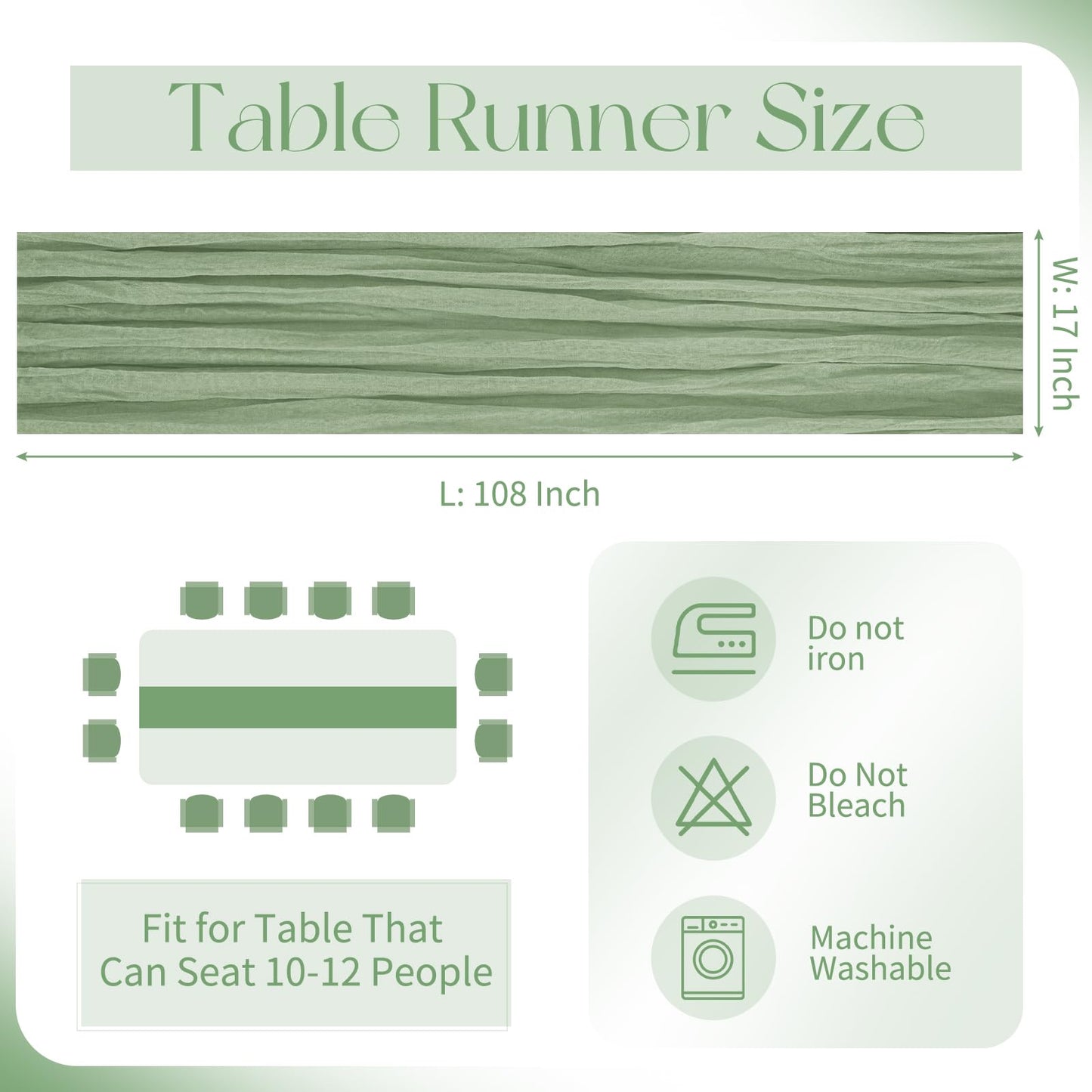 10 Pack Sage Green Cheesecloth Table Runner 17x108 Inch Boho Gauze Cheese Cloth Table Runners for Wedding Party Baby Shower Birthday Home Decor