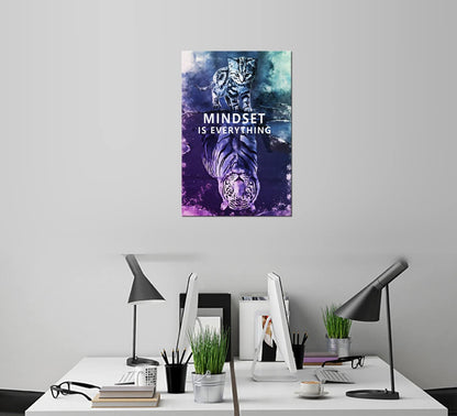 Mindset is Everything Cat and Tiger Canvas Wall Art Pictures Print Wall Art Inspirational Poster Picture Wall Painting Modern Abstract Motivational Artwork Decor Home Living Room Office[12''W X 18''H]
