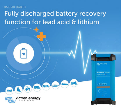 Victron Energy Blue Smart Car Battery Charger – IP22 – Float, Trickle Charger & Desulfator for Motorcycle, ATV, RV, Lithium & Deep Cycle Batteries - 12V 30A - 3 outputs