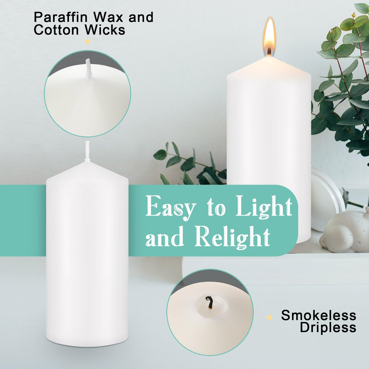 MTLEE 20 Pack White Pillar Candles Bulk, 2.7 x 5.1 Inches 50 Hour Long Burning Dripless Unscented Smokeless Wax Pillar Candles Set for Wedding Birthday Parties Dinner Church Home Emergency