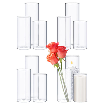 Didaey 12 Pcs Thin Cylinder Vases Set for Centerpieces 2.5'' Diameter 2mm Thickness Clear Glass Vase Hurricane Floating Candle Holder for Wedding Table Decoration (2.5'' X 5'',6'',8'')