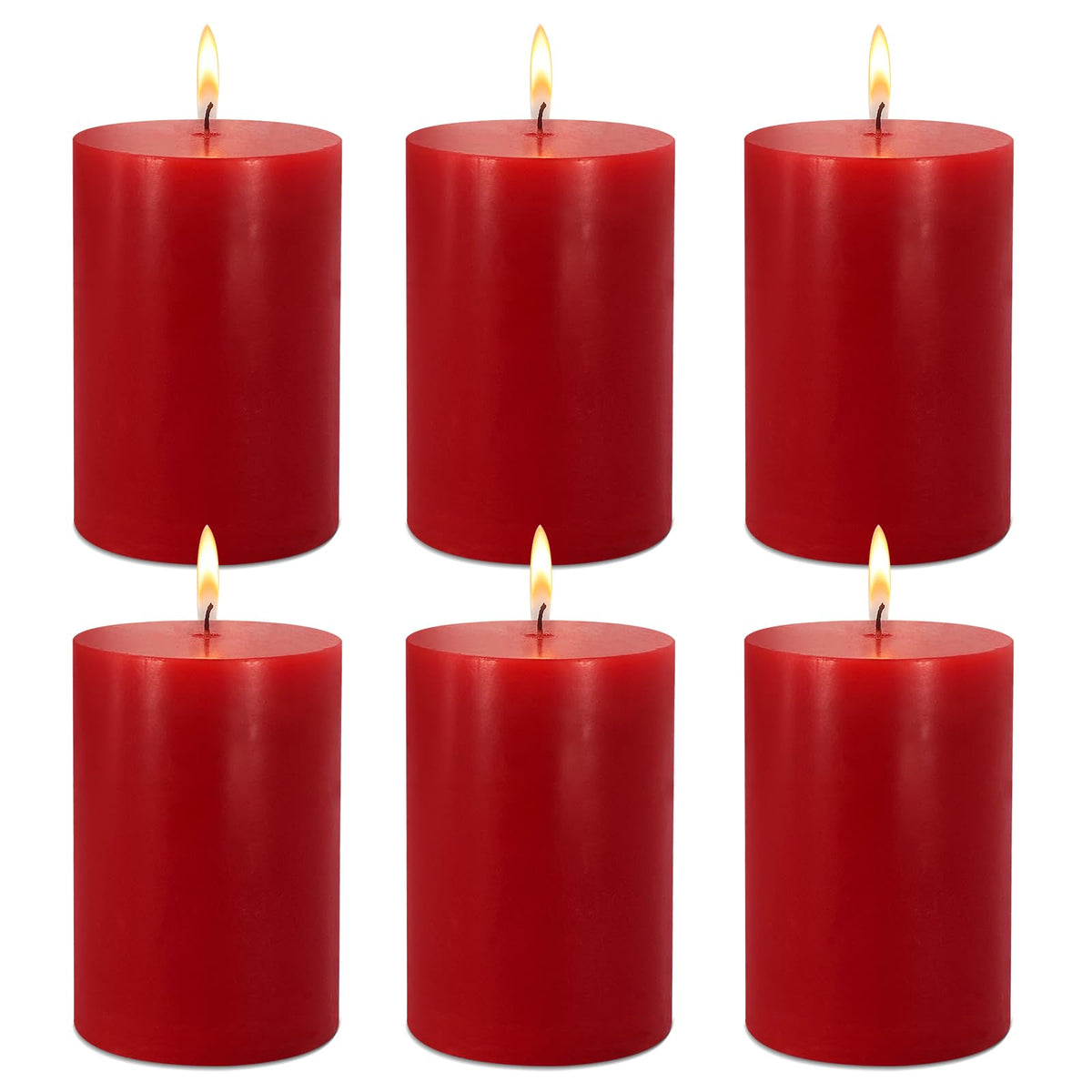 2.75“ x 4” Hand Poured Unscented Candles, Red Dripless Pillar Candles Set of 6, Long Burning, Clean and Neat, Burn Time Approx. 90 Hours, Rustic, Weddings, Dinner Parties, Christmas, and Home Décor