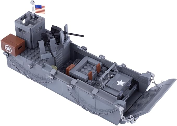 Military Landing Craft Vehicle Personnel Higgins Boat Car Model WW2 World War II Building Block Toys for Kids Aged 6-14 and Adults