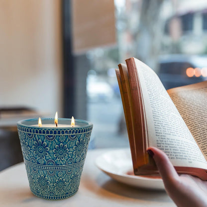 Delicate Porcelain Scented Candle, Natural Eucalyptus & Peppermint Essential Oils and Natural Soy Wax Aromatherapy Candle, Non-Toxic Smokeless Candle for Indoor, Patio, Backyard, Outdoor, Camping
