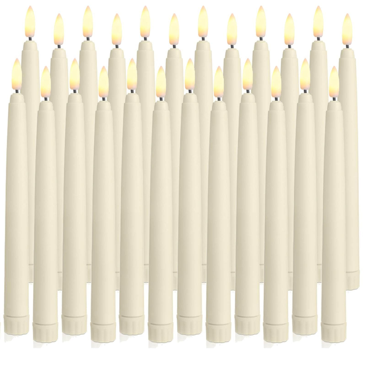 Baquler 24 Pcs Flameless Taper Candles LED Taper Candles Flickering Bulk Ivory LED Candlestick for Easter Wedding Church Halloween Christmas Party Decor Table Centerpiece, 8.5 in, No Batteries