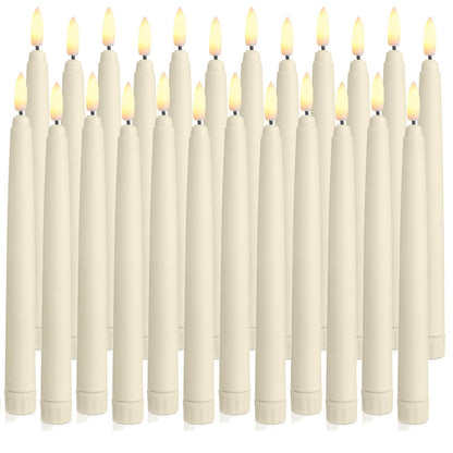 Baquler 24 Pcs Flameless Taper Candles LED Taper Candles Flickering Bulk Ivory LED Candlestick for Easter Wedding Church Halloween Christmas Party Decor Table Centerpiece, 8.5 in, No Batteries