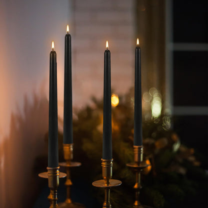 12Pack 10inch Black Taper Candle-Unscented and Smokeless-8hours Long Burning time,Dripless,Ideal for Halloween Taper Candles, Weddings, Dinner,Parties