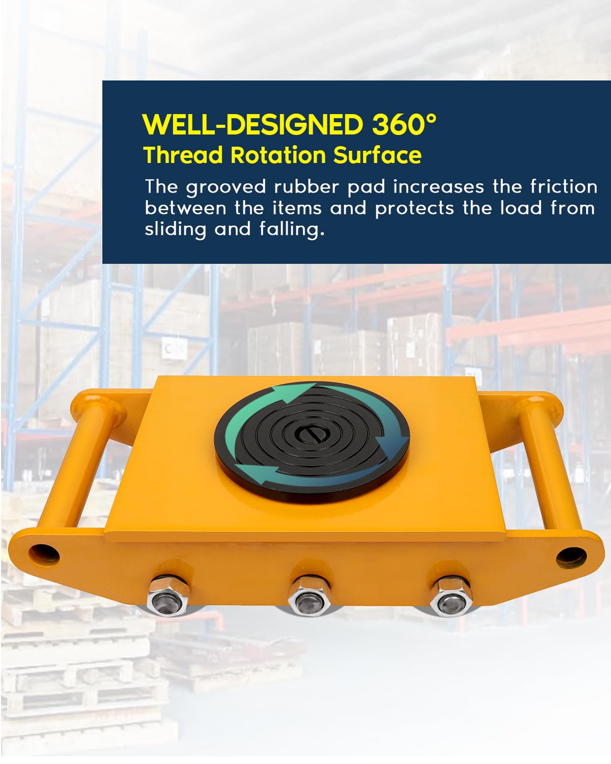 FAHKNS Machinery Moving Skate Heavy Duty Machinery Skates Cargo Mover 8T Machine Skates with 360° Rotation Cap 6 Steel Rollers for Heavy Duty Industrial Moving Equipment, Yellow