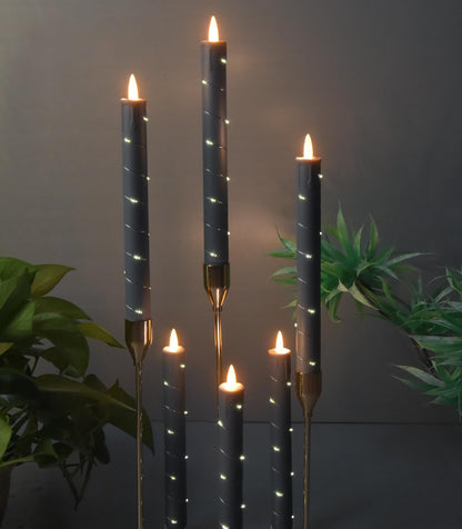 Flameless Candle, (Conical) Patented Starlight String, LED Candle, 11-Key Timing Remote Control, Battery Powered, Dance Flicker Flame, 6 Packs, Christmas Wedding Home Decor(Dark Gray)
