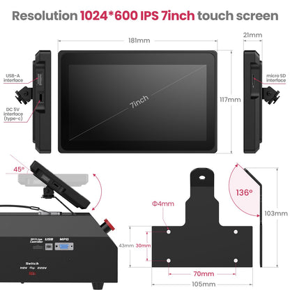 NymoLabs 4 AXIS USB CNC Offline Controller, Offline GRBL Control Module with 7inch IPS Touch Screen for grbl firmware CH340 chip 3018/3030/4030/4040/5040/6040/6050 CNC Router Machines