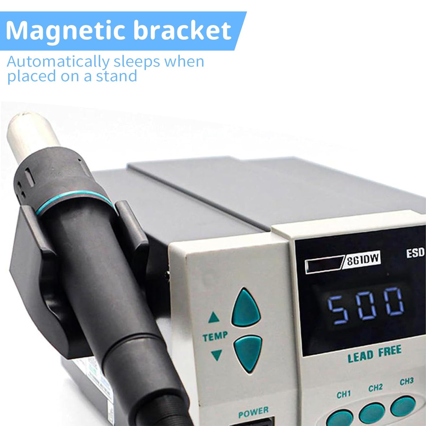 Hot Air Station, 861DW Hot Air Rework Station 110V 1000Watt Digital Display Automatic Sleep Adjustable Temperature Hot Air Soldering Station for Miro Soldering Rework with 7PCS Free Nozzles