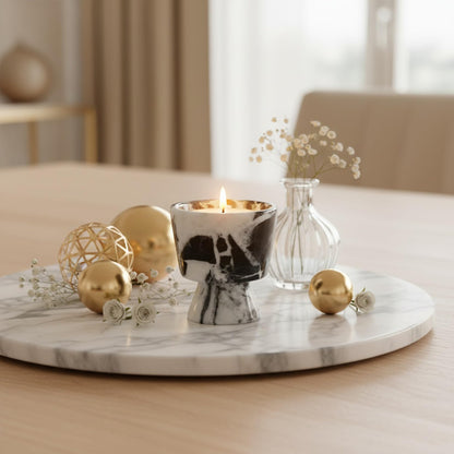 Marble Candle Holder 3’’ Black-White Scented Container Reusable for Home Decor, Meditation, Party or Dining Table Centerpiece