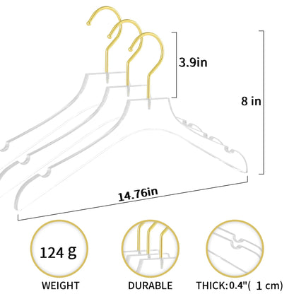 Acrylic Hangers Clear and Gold Premium Quality Clothes Hangers Standard Clothing