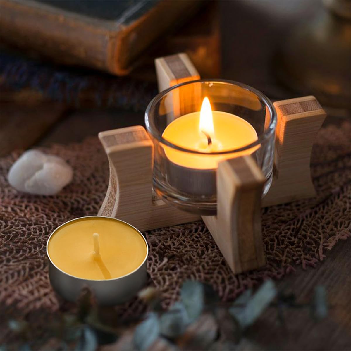 48 Packs Beeswax Tealight Candles, Natural Beeswax Tea Light Candles in Aluminum Cup, 4 Hours Burn Time, Organic Tea Candle for Home Decor, Air Purification, Emergency